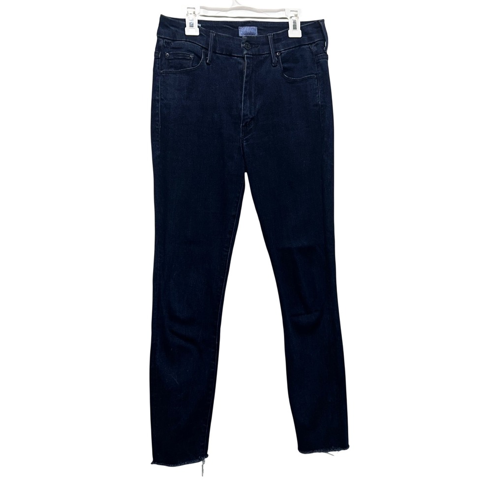 MOTHER‎ High Waisted Looker Ankle Fray Jeans Trouble With Patience Dark Wash 27